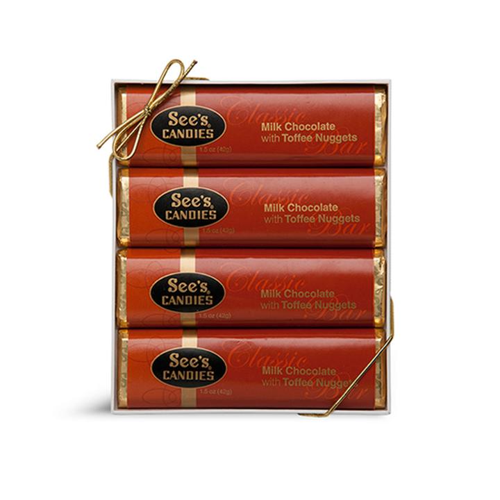See's Candies Milk Chocolate With Toffee Nuggets Candy Bars - 4 Pack