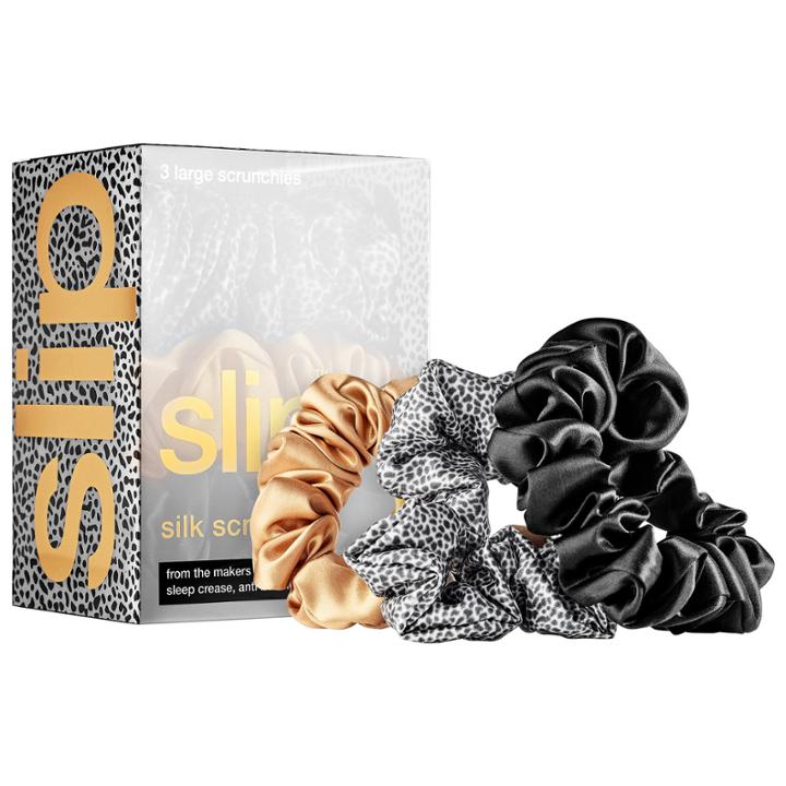 Slip Large Slipsilk Scrunchies Leopard, Black, Caramel