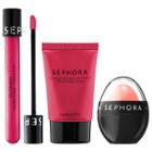 Sephora Collection Get Cheeky Lip And Cheek Set Pink Bubblegum (kiss Balm), Blush In Water Lily (colorful Cheek Ink Gel), Raspberry Smoothie (oil Infusion)