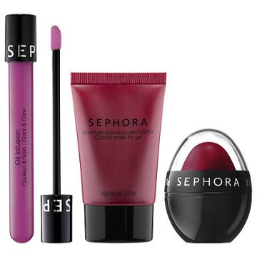 Sephora Collection Get Cheeky Lip And Cheek Set Soda Pop (kiss Balm), Blush In Dahlia (colorful Cheek Ink Gel), Lavender Creme (oil Infusion)