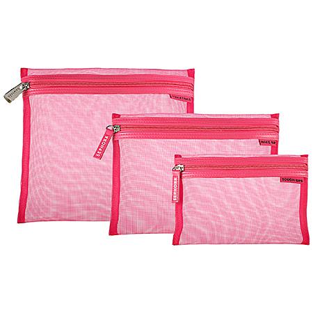 Sephora Collection The Gallivanter Pink It Over 7 5/8 H X 9 1/2 L X 2 1/4 W (large Bag) 5 3/4 H X 8 L X 0 W (medium Bag) 4 1/8 H X 6 1/2 L X 0 W (small Bag)