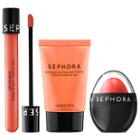 Sephora Collection Get Cheeky Lip And Cheek Set Peach Melba (kiss Balm), Plumeria (colorful Cheek Ink Gel), Peach Tea (oil Infusion)