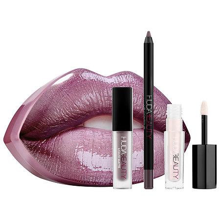 Huda Beauty Contour & Strobe Lip Set Silverfox (medium Grey With A Slightly Warm Undertone) / Enchanting (semi-sheer Prismatic White With Pink Reflections)