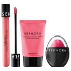 Sephora Collection Get Cheeky Lip And Cheek Set Stawberry Fizz (kiss Balm), Blush In Orchid (colorful Cheek Ink Gel), Pink Granita (oil Infusion)