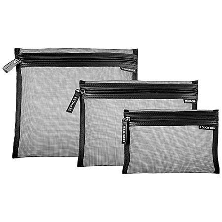 Sephora Collection The Gallivanter Black Out 7 5/8" H X 9 1/2" L X 2 1/4" W (large Bag) 5 3/4" H X 8" L X 0" W (medium Bag) 4 1/8" H X 6 1/2" L X 0" W (small Bag)