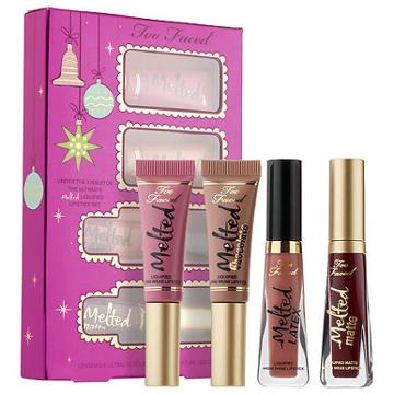 Too Faced Under The Kissletoe The Ultimate Liquified Lipstick Set Drop Dead Red/ Hopeless Romantic/ Chihuahua/ Chocolate Honey