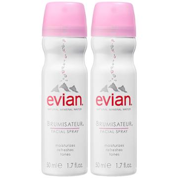 Evian Brumisateur Natural Mineral Water Facial Spray Travel Duo 2 X 1.7 Oz/ 50.28 Ml