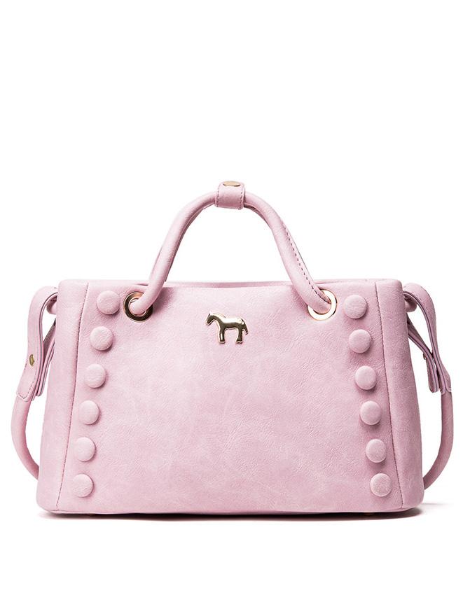Shein Metal Horse Accent Studded Tote Bag - Pink
