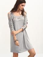 Shein Grey Cutout Three Quarter Sleeve T-shirt Dress