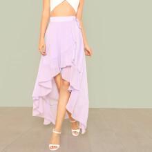 Shein Knot Side Asymmetric Ruffle Wrap Skirt