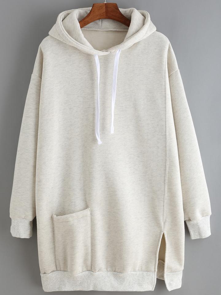 Shein Light Grey Hooded Split Loose Sweatshirt Dress