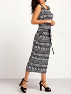 Shein Black White Sleeveless Drawstring Elephant Print Dress