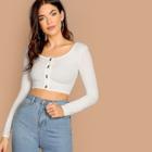 Shein Button Front Form Fitting Crop Tee