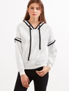 Shein White Varsity Striped 2 In 1 Hooded Sweatshirt
