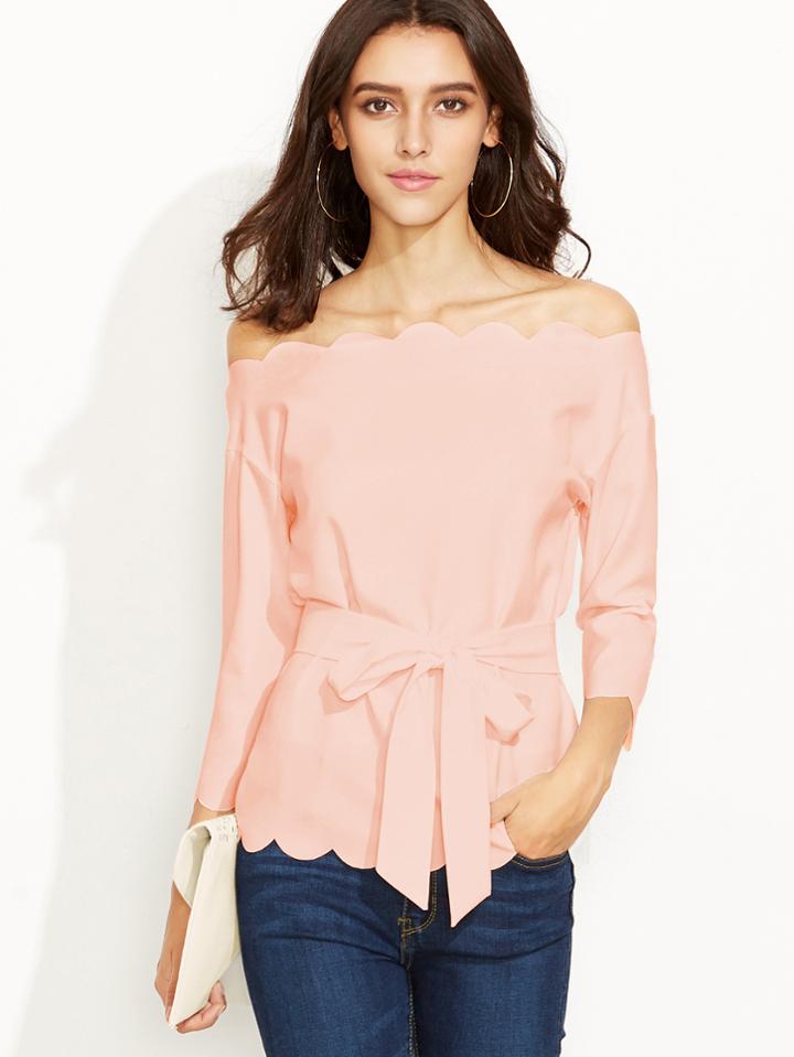 Shein Off Shoulder Self Tie Scalloped Top