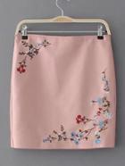 Shein Flower Embroidery Zipper Side Pu Skirt