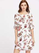 Shein Elbow Sleeve Floral Tie Cuff Dress