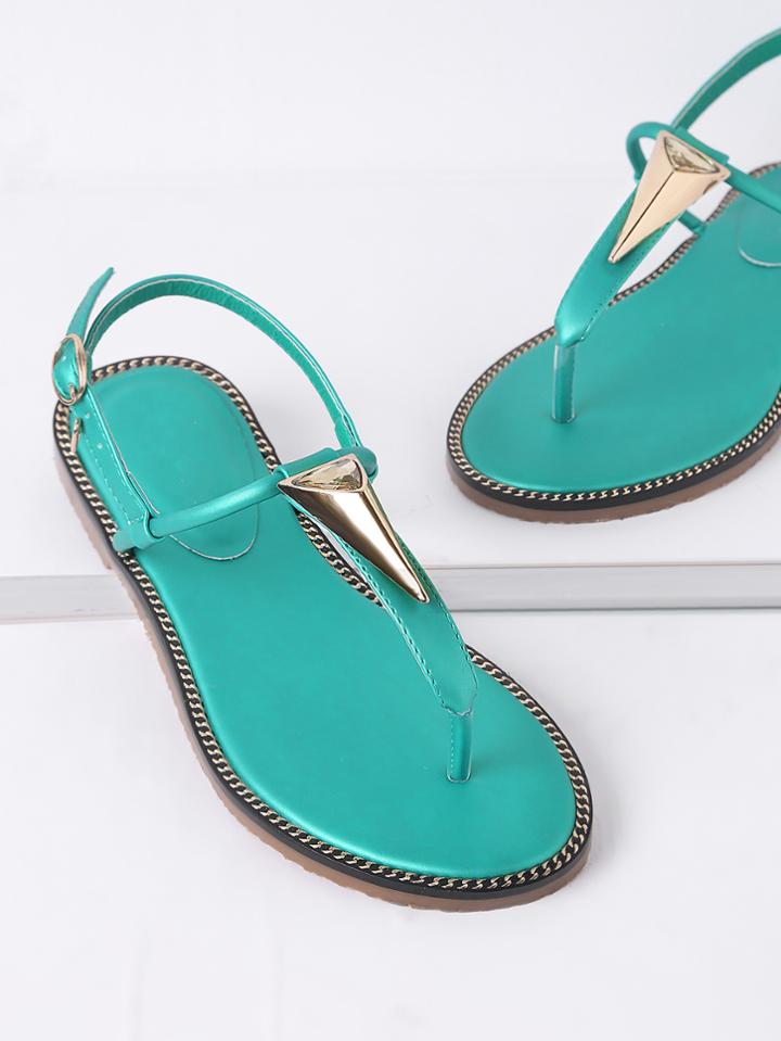 Shein Turquoise Metal Detail Thong Sandals