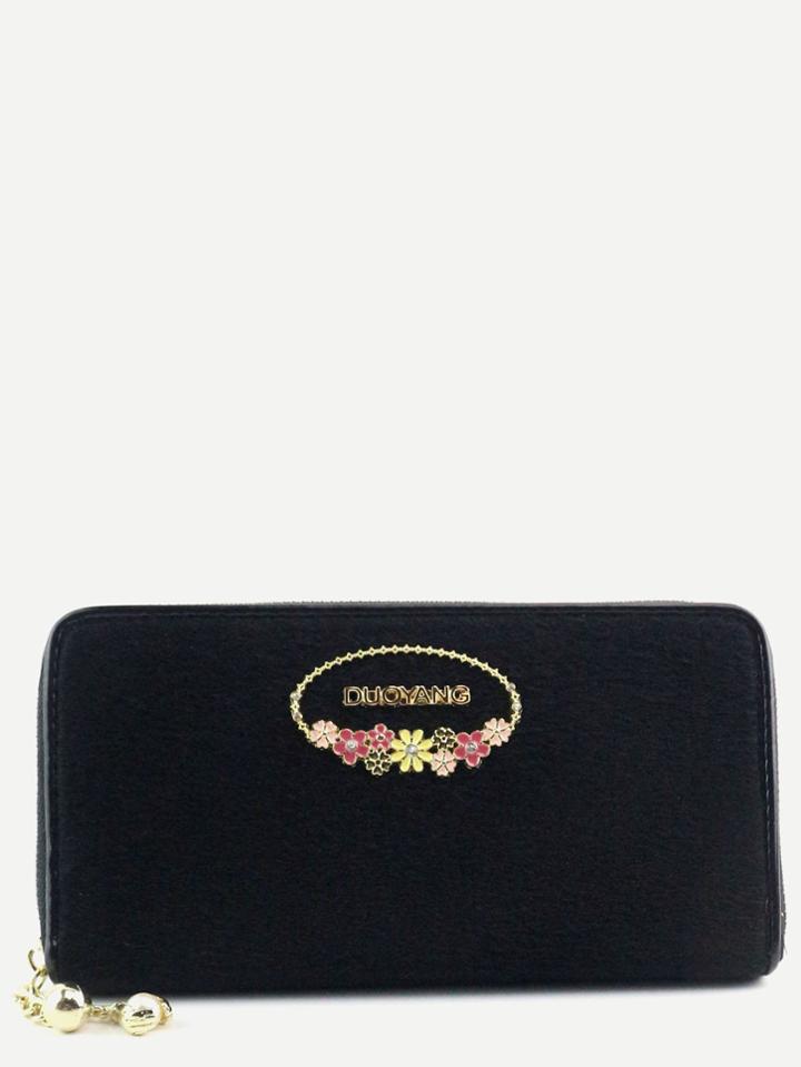 Shein Black Metal Embellished Fuzzy Wallet