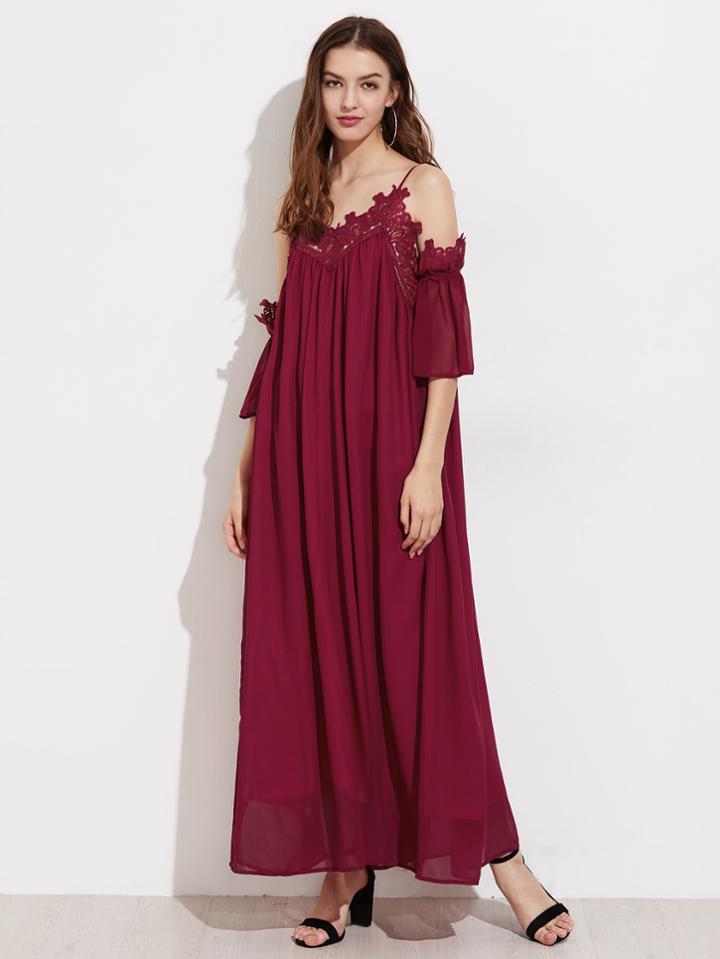 Shein Crochet Lace Trim Adjustable Strap Dress