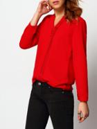 Shein Red V Neck Ruched Loose Blouse