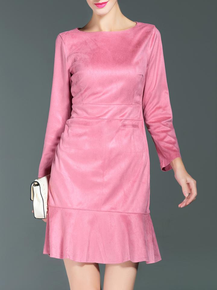 Shein Pink Crew Neck Frill Shift Dress