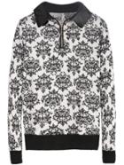 Shein Contrast Trim Ornate Print Zipper Sweatshirt