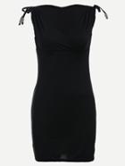 Shein V-neck Tie-shoulder Sleeveless Sheath Dress - Black