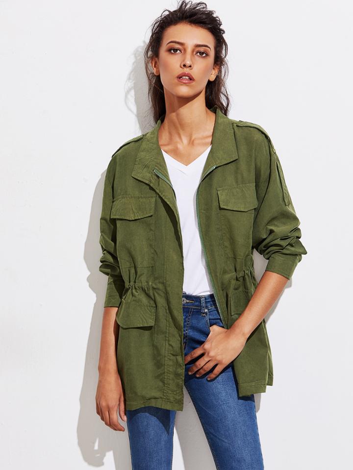 Shein Drawsting Waist Flap Pocket Utility Jacket