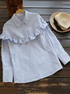 Shein Half Placket Frill Trim Pinstripe Blouse