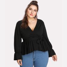 Shein Plus Ruffle Hem Surplice Solid Top