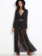 Shein Black Stars Print Long Sleeve Jumpsuit With Skirt Overlay