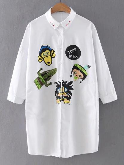Shein White Half Sleeve Printed Button Shirt Dress