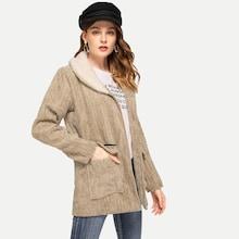 Shein Corduroy Pocket Decoration Contrast Collar Coat