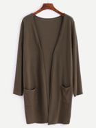 Shein Khaki Long Sleeve Pocket Coat