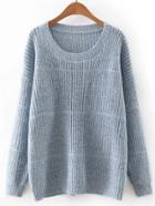 Shein Blue Round Neck Plain Knitwear