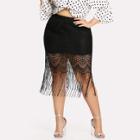 Shein Plus Lace Overlay Fringe Hem Skirt