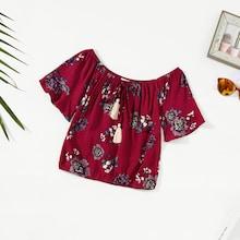 Shein Girls Off Shoulder Tassel Flower Print Top