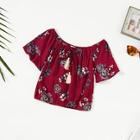 Shein Girls Off Shoulder Tassel Flower Print Top