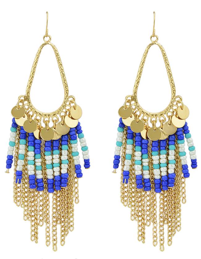Shein Gold Plated Tassel Blue Small Beads Earrings