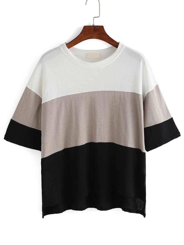 Shein Color Block Dip Hem T-shirt