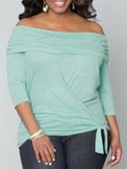 Shein Green Off The Shoulder Knotted Plus Top
