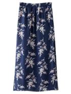 Shein Navy Split Side Flowers Print Long Skirt