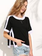 Shein Black And White Split Side Short Sleeve T-shirt