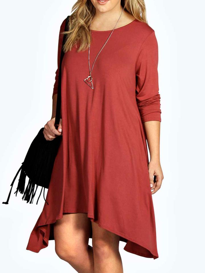 Shein Rust Long Sleeve High Low Plus Size Dress