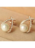 Rosewe Cross Shape Diamond Decorated Pearl Earrings