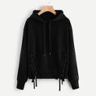 Shein Plus Lace Up Solid Hooded Sweatshirt