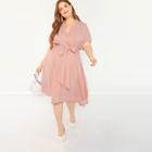 Shein Plus Waist Belted Notched Neck Solid Dress