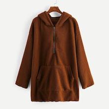 Shein Plus Quarter Zip Hooded Teddy Jacket