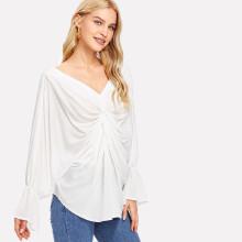 Shein Twist Front Flounce Sleeve Batwing Top
